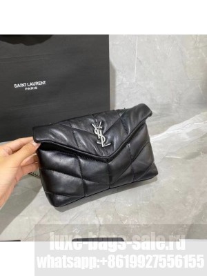 Yves Saint Laurent LOULOU PUFFER IN QUILTED CRINKLED MATTE LEATHER BAG Y620333 Black