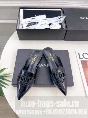 Chanel Patent Calfskin Flat Mules with CC Heart black  G46072 2025 Collection