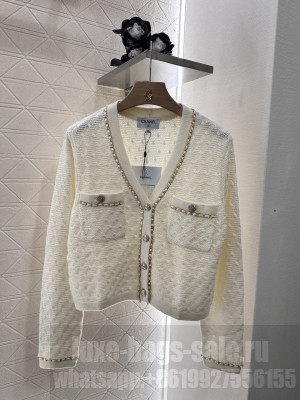Chanel V-neck knitted With Chain Cardigan Cream