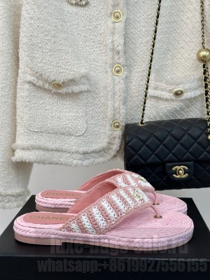 Chanel Knit Flat Thong Slides Sandal Pink 2024