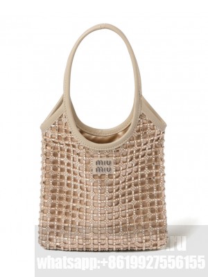 Miu Miu Satin Handbag With Synthetic Crystals 5BA281 Cream
