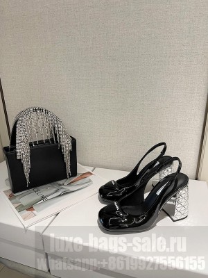 Prada Patent Leather Sling Back Pumps 90 mm 1I770M Black