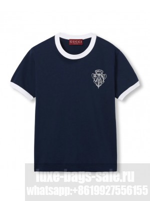 Gucci Women's Cotton Jersey T-shirt With Patch Dark Blue