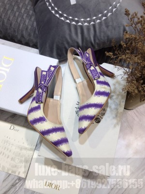 Dior J'Adior Slingback Pumps 9.5cm in Purple D-Stripes Embroidery 2021 Collection 