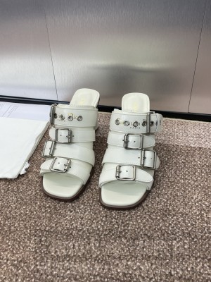 Dior D-Avenue calfskin with buckle slippers white heel 8cm 2025