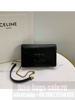Celine WALLET ON CHAIN MARGO IN SHINY CALFSKIN 10J733 black