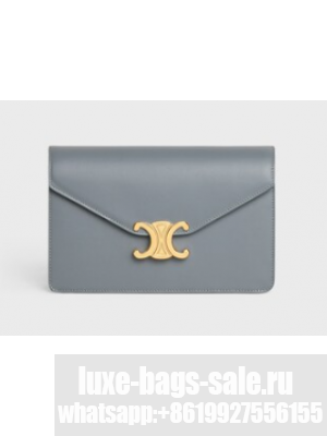 Celine WALLET ON CHAIN MARGO IN SHINY CALFSKIN 10L033 BLUE GREY