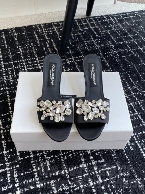 Dolce & Gabbana 6cm Black Satin With Rhinestones Mule