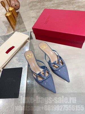 VALENTINO VLOGO SIGNATURE PATENT LEATHER MULE SANDALS 40MM BLUE 2021 Collection