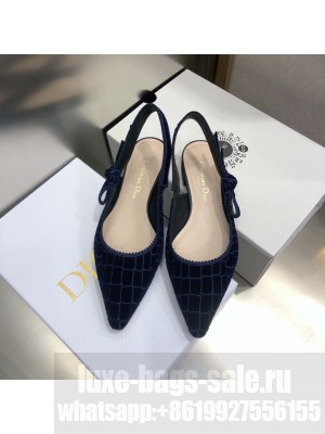 Dior J'Adior Slingback Flat in Navy Blue Crocodile-Effect Embroidered Velvet 2021 Collection