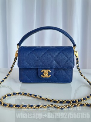 Chanel MINI FLAP BAG WITH TOP HANDLE AS5164 Navy Blue