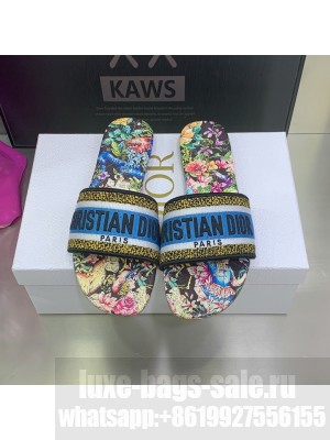Dior DWAY SLIDE Black Multicolor Embroidered Cotton with D-Constellation Motif 2022 Collection