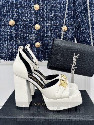 Versace Medusa '95 Metallic Leather High Heel Platform Sandals 12cm White 2024