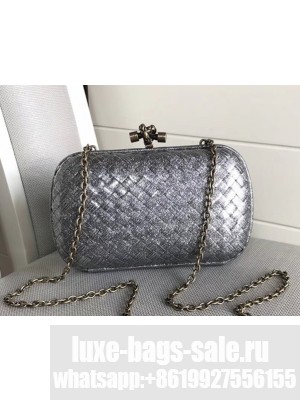 Bottega Veneta Metallic Intrecciato Chain Knot Clutch Silver Grey 