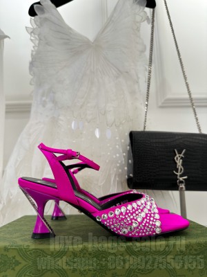 GUCCI WOMEN'S MID-HEEL 6.5CM SANDALS WITH CRYSTALSPINK