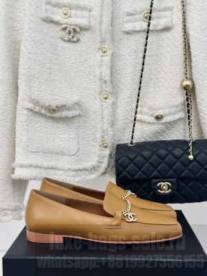 Chanel Calfskin Chain Loafers Brown