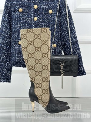 Gucci Metal-Tone Heel High Boots 8.5cm in Maxi GG Canvas And Leather Beige 2023