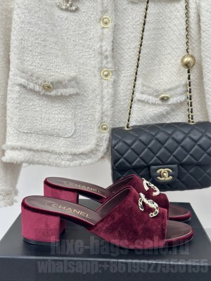 Chanel CC 5cm Velet Slide Mule Burgundy