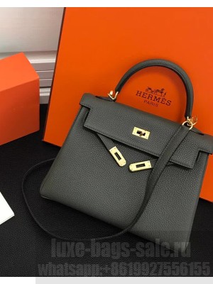 Hermes Kelly 25 Bag in Calf Leather with Gold Hardware Dark Green