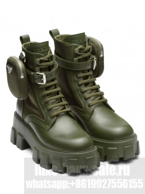 Prada Women's Monolith Leather And Nylon Fabric Boots 1T255M Green