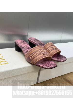Dior Dway Heeled Slide Sandals 4cm in Cotton Embroidered 2023 Collection 031
