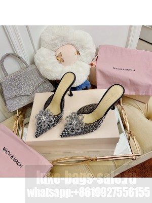 MACH & MACH 65mm/85mm Women's Flower PVC Mules In Silver Black