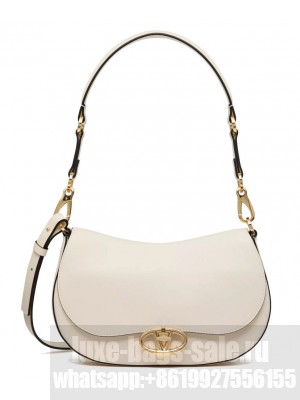 Valentino Small Valentino Garavani Ohval Shoulder Bag In Nappa Calfskin Cream