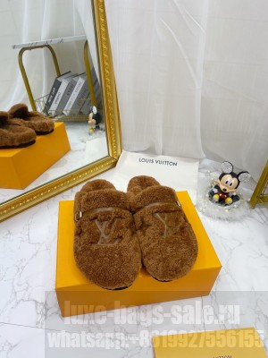 Louis Vuitton Winterbreak Shearling Comfort Flat Mules Brown 2022