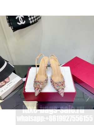 Valentino VLogo Slingback Pumps 8cm With Multicolor Crytal 2022 Collection