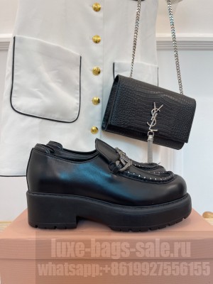 Miu Miu 55mm heel Apron with logo-engraved metal bit Calfskin loafers
