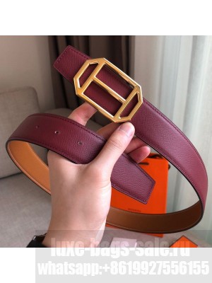 Hermes Pad Reversible Leather Buckle Belt 38mm Burberrygundy 2019 Collection