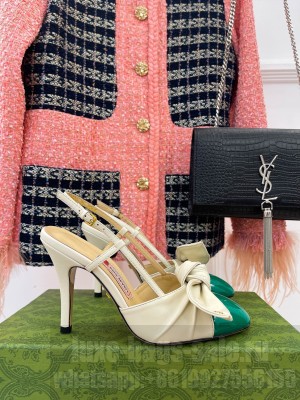 Gucci Calfskin 8.5cm Heel Sandals Cream/Green