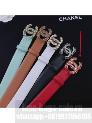 Chanel Smooth Calfskin Belt 3cm with Chain Leather CC Buckle Red  2021 Collection