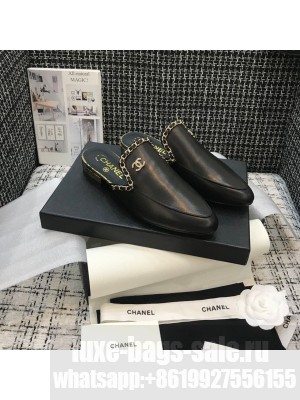Chanel Chain Embellished Mules Lambskin Leather Spring/Summer 2021 Collection,  Black