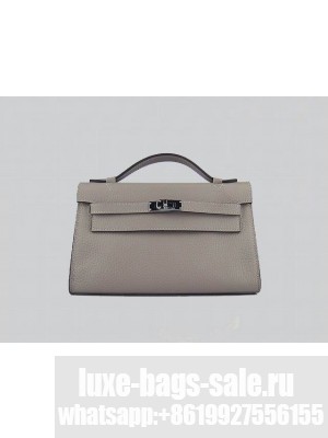 HERMES KELLY 22 CALFSKIN LEATHER CLUTCH BAG IN GRAY 