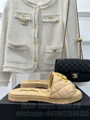 Chanel Quilted Lambskin Slide Beige