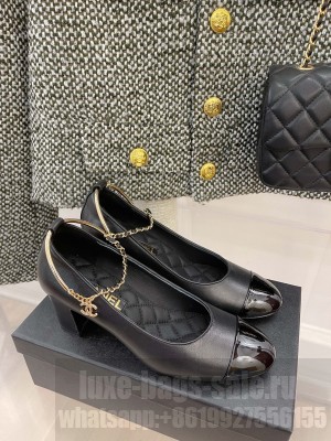 Chanel Heel 65mm Mary Janes With Chain Anklet Pumps Black Spring 2022 Collection