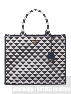 Prada Large Prada Symbole Jacquard Fabric Handbag Blue
