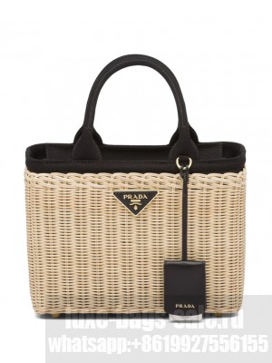 Prada Wicker And Canvas Tote 1BG835 Black