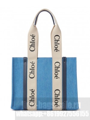 Chloe Medium Woody Tote Bag Blue