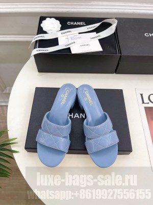 Chanel 4cm Lambsink Quilted Mule Light Blue 2025
