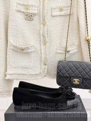 Chanel Velvet Ballet Flats with Camellia Bloom Charm Black 2025