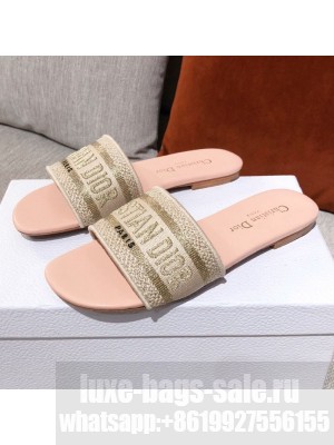 Dior Dway Embroidered Cotton Flat Slide Sandals Pink/Beige Spring/Summer 2021 Collection