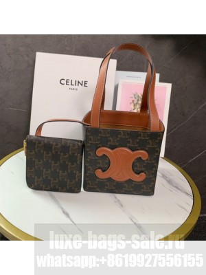CELINE ENVELOPPE BAG IN TRIOMPHE CANVAS AND CALFSKIN 199202 TAN
