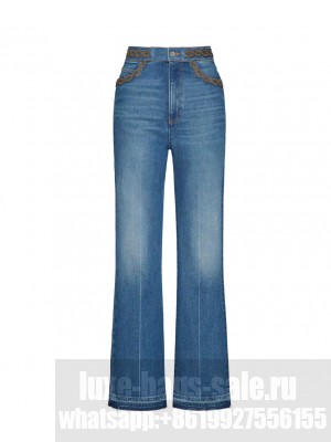 Valentino Women's Embroidered Medio Con Riserva Trousers Blue