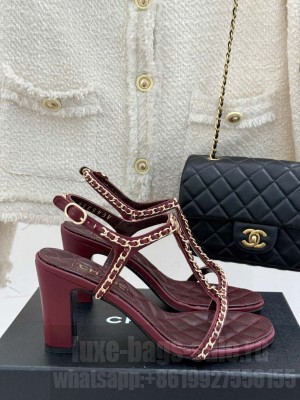 Chanel Lambskin Sandals 8.5cm with Chain and Heart G46109 Burgundy