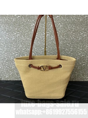 VALENTINO Medium RAFFIA MACRAME Shoulder Bag 0990L Apricot