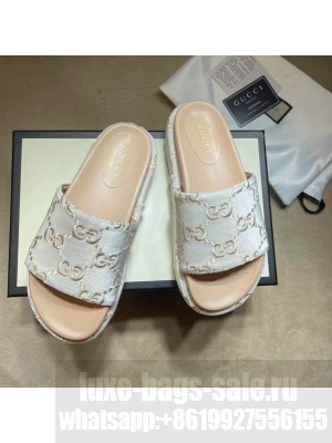 Gucci Velvet GG Platform Slide Sandal 573018 Silver/Nude 2021 Collection