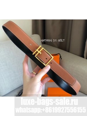 Hermes Width 3.2cm Nathan 32 Reversible Leather Belt Black/Brown