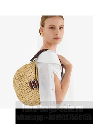 Fendi Small Croissant Woven Straw Hobo Bag Beige  2021 Collection